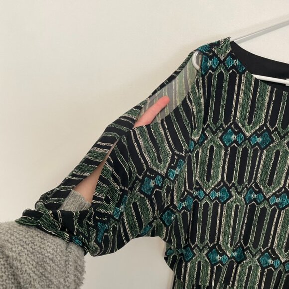 NEW NWT SANDRA DARREN Black Green Teal Geometric Geo Cold Shoulder Cutout Dress - Picture 10 of 16
